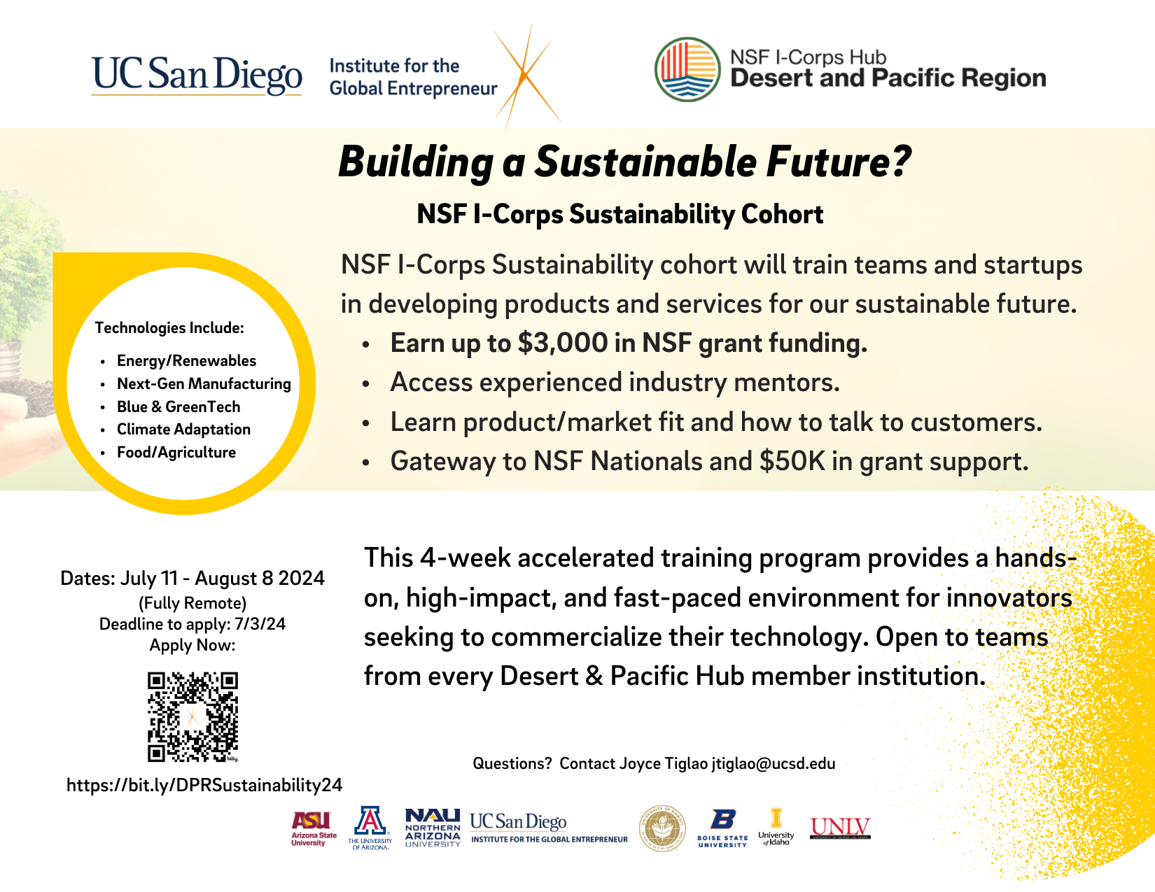 NSF I-Corps Sustainability Deadline August 8, 2024